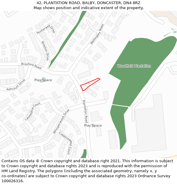 42, PLANTATION ROAD, BALBY, DONCASTER, DN4 8RZ: Location map and indicative extent of plot