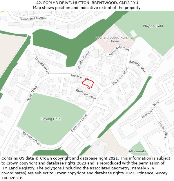 42, POPLAR DRIVE, HUTTON, BRENTWOOD, CM13 1YU: Location map and indicative extent of plot