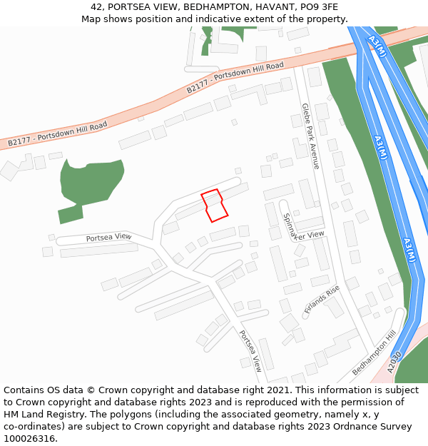 42, PORTSEA VIEW, BEDHAMPTON, HAVANT, PO9 3FE: Location map and indicative extent of plot