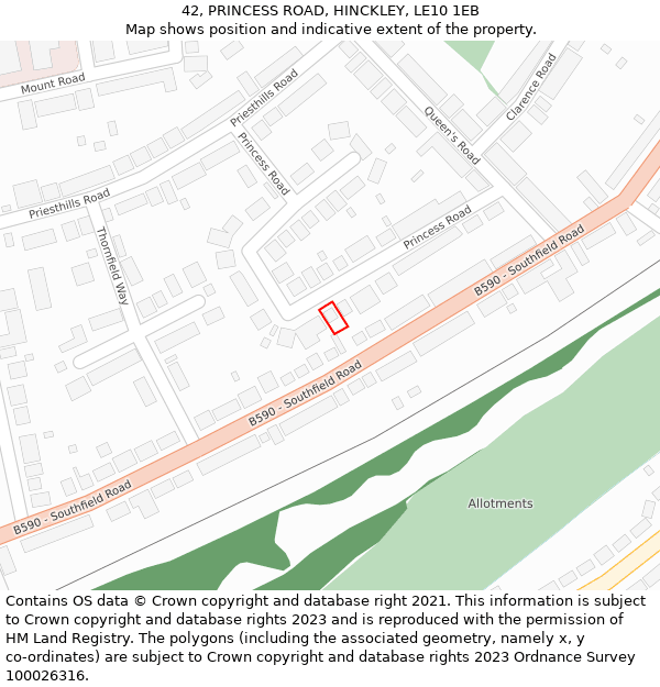 42, PRINCESS ROAD, HINCKLEY, LE10 1EB: Location map and indicative extent of plot