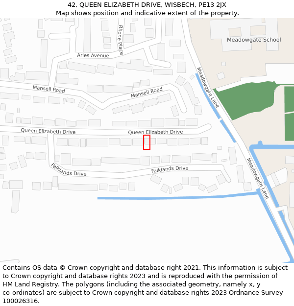 42, QUEEN ELIZABETH DRIVE, WISBECH, PE13 2JX: Location map and indicative extent of plot