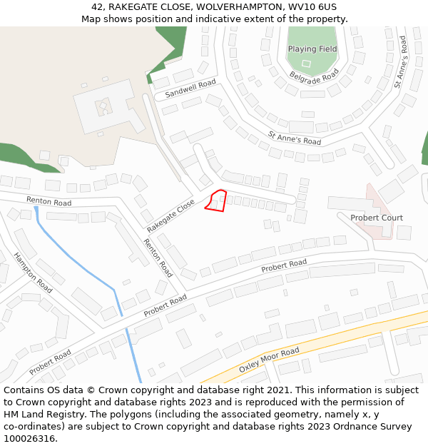 42, RAKEGATE CLOSE, WOLVERHAMPTON, WV10 6US: Location map and indicative extent of plot