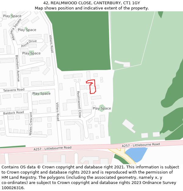 42, REALMWOOD CLOSE, CANTERBURY, CT1 1GY: Location map and indicative extent of plot