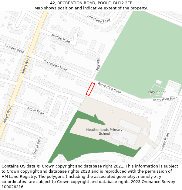 42, RECREATION ROAD, POOLE, BH12 2EB: Location map and indicative extent of plot