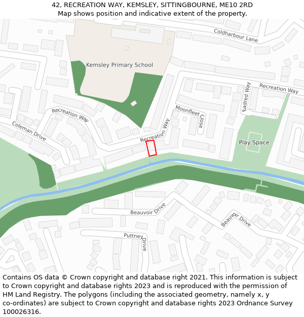 42, RECREATION WAY, KEMSLEY, SITTINGBOURNE, ME10 2RD: Location map and indicative extent of plot