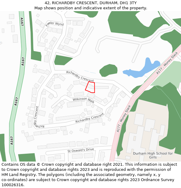 42, RICHARDBY CRESCENT, DURHAM, DH1 3TY: Location map and indicative extent of plot