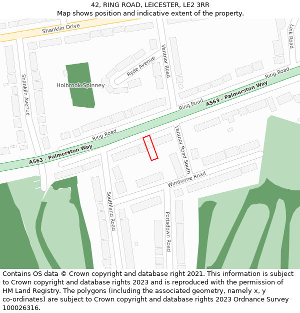 42, RING ROAD, LEICESTER, LE2 3RR: Location map and indicative extent of plot