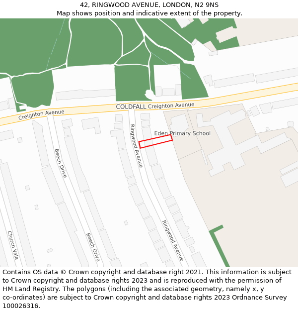 42, RINGWOOD AVENUE, LONDON, N2 9NS: Location map and indicative extent of plot