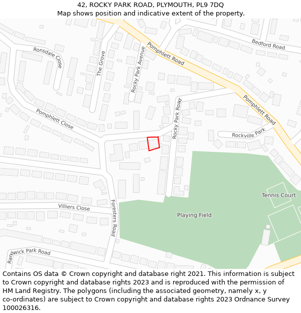 42, ROCKY PARK ROAD, PLYMOUTH, PL9 7DQ: Location map and indicative extent of plot