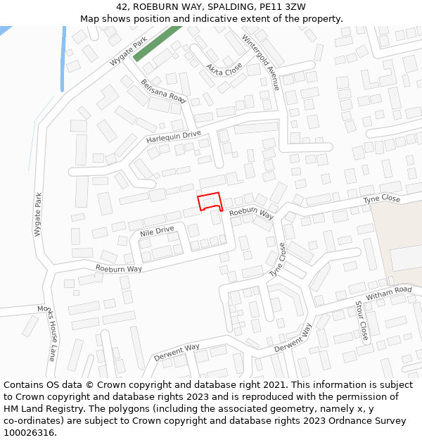 42, ROEBURN WAY, SPALDING, PE11 3ZW: Location map and indicative extent of plot