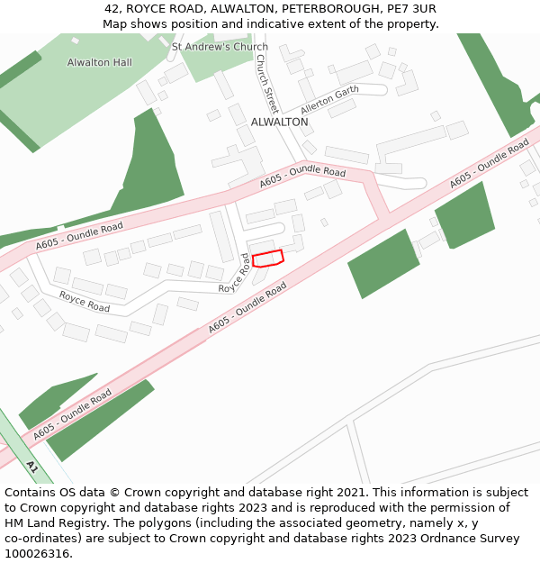 42, ROYCE ROAD, ALWALTON, PETERBOROUGH, PE7 3UR: Location map and indicative extent of plot