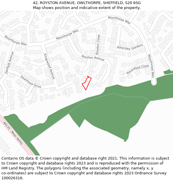 42, ROYSTON AVENUE, OWLTHORPE, SHEFFIELD, S20 6SG: Location map and indicative extent of plot