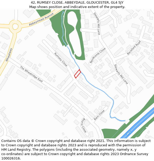 42, RUMSEY CLOSE, ABBEYDALE, GLOUCESTER, GL4 5JY: Location map and indicative extent of plot