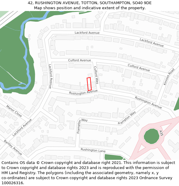 42, RUSHINGTON AVENUE, TOTTON, SOUTHAMPTON, SO40 9DE: Location map and indicative extent of plot