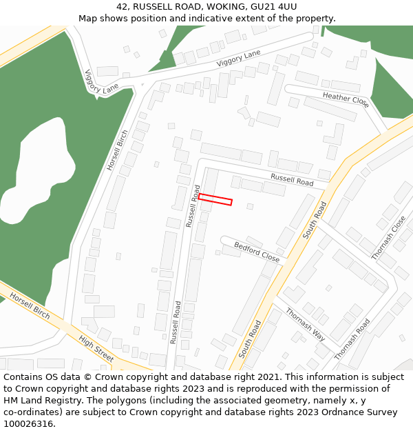 42, RUSSELL ROAD, WOKING, GU21 4UU: Location map and indicative extent of plot