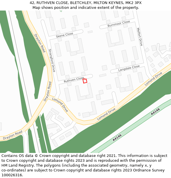 42, RUTHVEN CLOSE, BLETCHLEY, MILTON KEYNES, MK2 3PX: Location map and indicative extent of plot