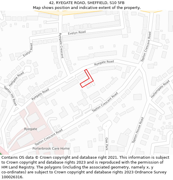 42, RYEGATE ROAD, SHEFFIELD, S10 5FB: Location map and indicative extent of plot