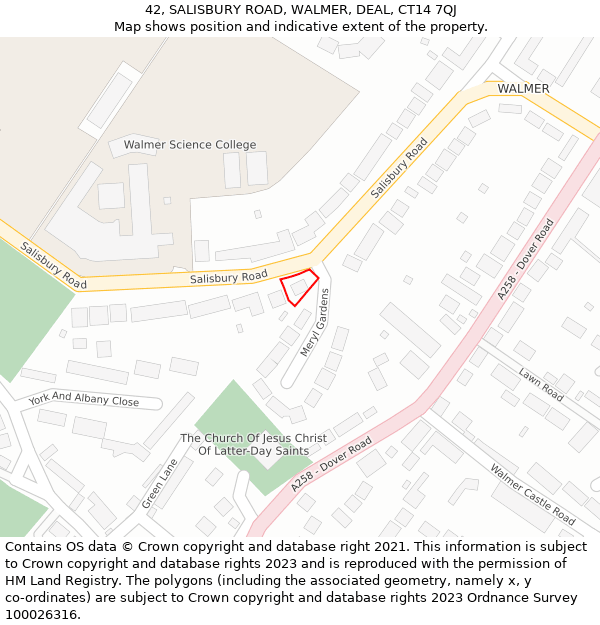 42, SALISBURY ROAD, WALMER, DEAL, CT14 7QJ: Location map and indicative extent of plot