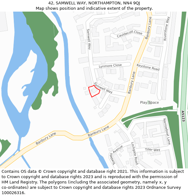 42, SAMWELL WAY, NORTHAMPTON, NN4 9QJ: Location map and indicative extent of plot