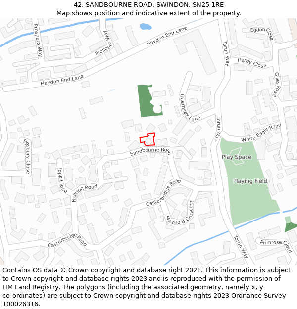 42, SANDBOURNE ROAD, SWINDON, SN25 1RE: Location map and indicative extent of plot