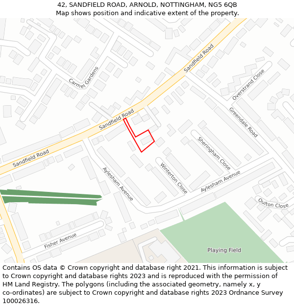 42, SANDFIELD ROAD, ARNOLD, NOTTINGHAM, NG5 6QB: Location map and indicative extent of plot