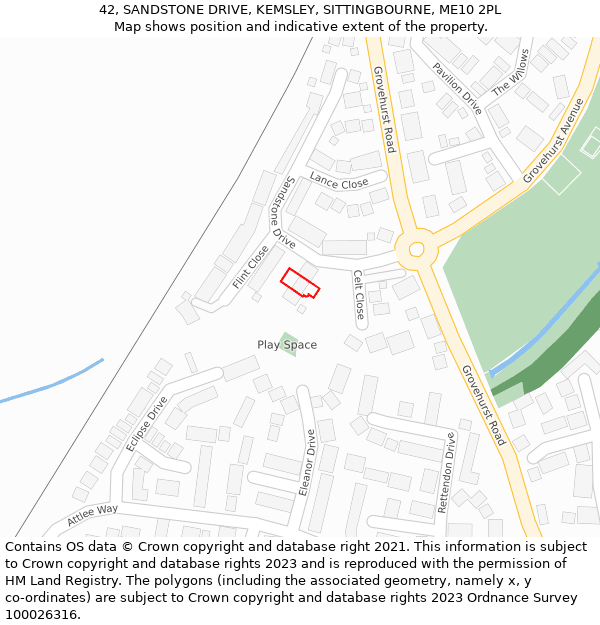 42, SANDSTONE DRIVE, KEMSLEY, SITTINGBOURNE, ME10 2PL: Location map and indicative extent of plot