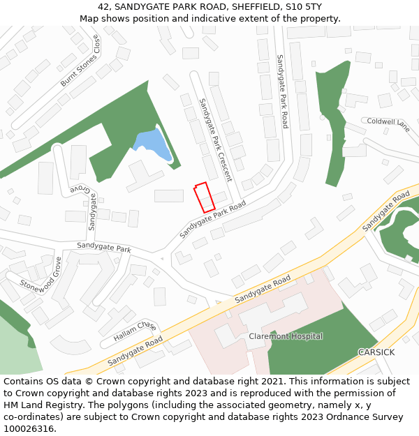 42, SANDYGATE PARK ROAD, SHEFFIELD, S10 5TY: Location map and indicative extent of plot