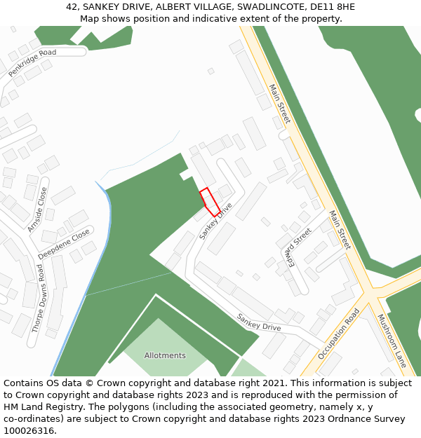 42, SANKEY DRIVE, ALBERT VILLAGE, SWADLINCOTE, DE11 8HE: Location map and indicative extent of plot