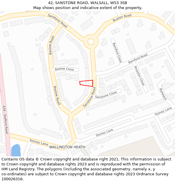42, SANSTONE ROAD, WALSALL, WS3 3SB: Location map and indicative extent of plot