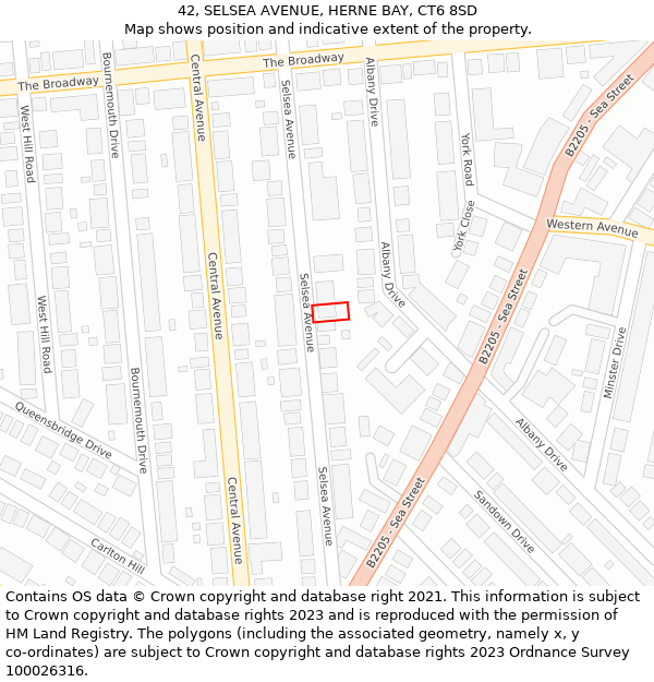 42, SELSEA AVENUE, HERNE BAY, CT6 8SD: Location map and indicative extent of plot