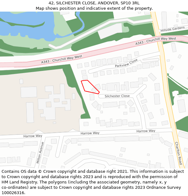 42, SILCHESTER CLOSE, ANDOVER, SP10 3RL: Location map and indicative extent of plot