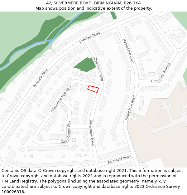 42, SILVERMERE ROAD, BIRMINGHAM, B26 3XA: Location map and indicative extent of plot