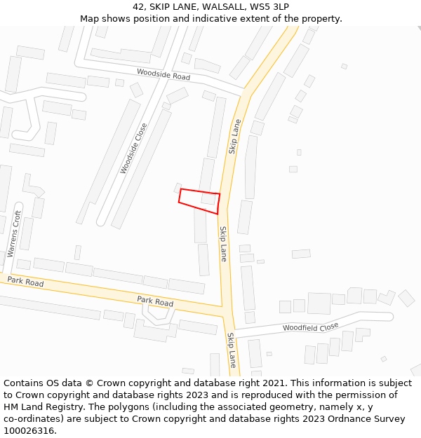 42, SKIP LANE, WALSALL, WS5 3LP: Location map and indicative extent of plot