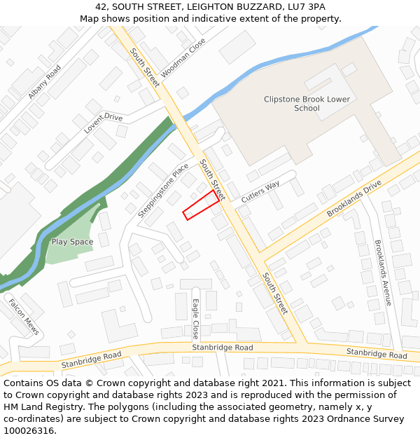 42, SOUTH STREET, LEIGHTON BUZZARD, LU7 3PA: Location map and indicative extent of plot