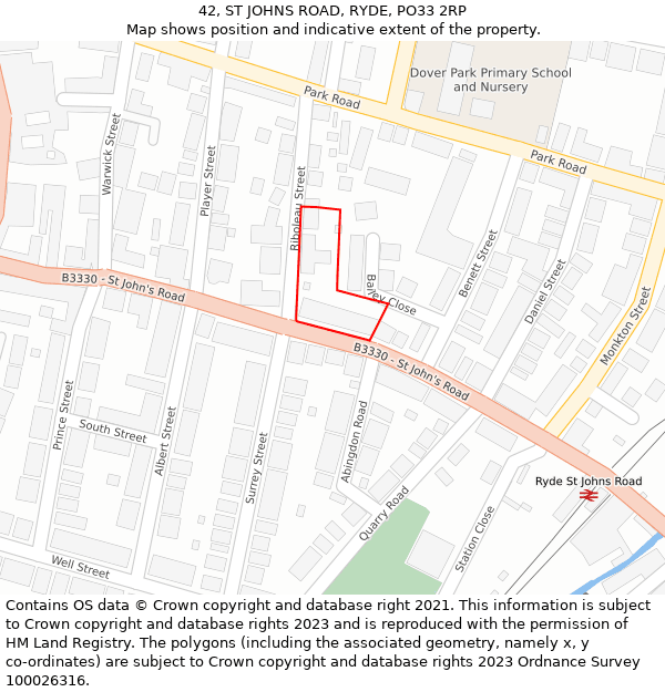 42, ST JOHNS ROAD, RYDE, PO33 2RP: Location map and indicative extent of plot