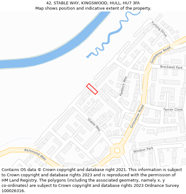 42, STABLE WAY, KINGSWOOD, HULL, HU7 3FA: Location map and indicative extent of plot