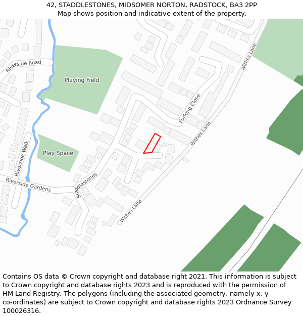 42, STADDLESTONES, MIDSOMER NORTON, RADSTOCK, BA3 2PP: Location map and indicative extent of plot