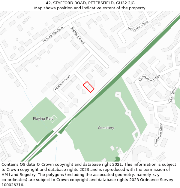 42, STAFFORD ROAD, PETERSFIELD, GU32 2JG: Location map and indicative extent of plot