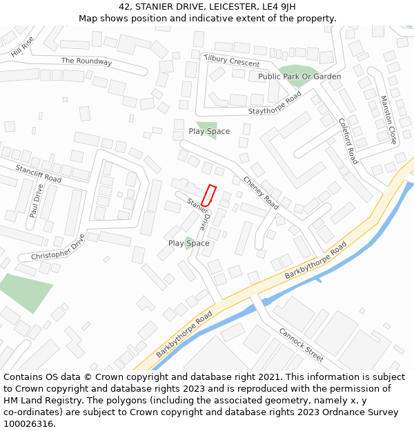 42, STANIER DRIVE, LEICESTER, LE4 9JH: Location map and indicative extent of plot