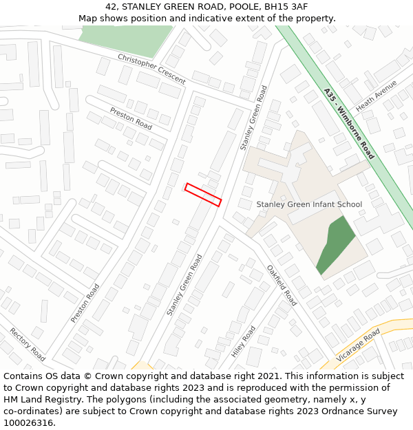 42, STANLEY GREEN ROAD, POOLE, BH15 3AF: Location map and indicative extent of plot