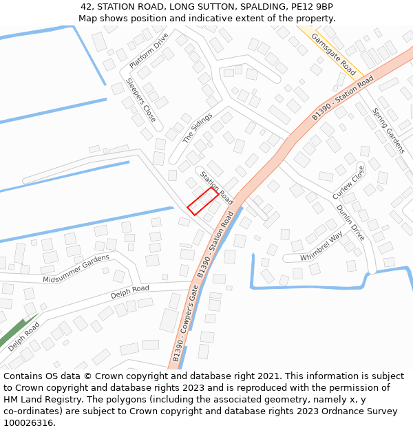 42, STATION ROAD, LONG SUTTON, SPALDING, PE12 9BP: Location map and indicative extent of plot