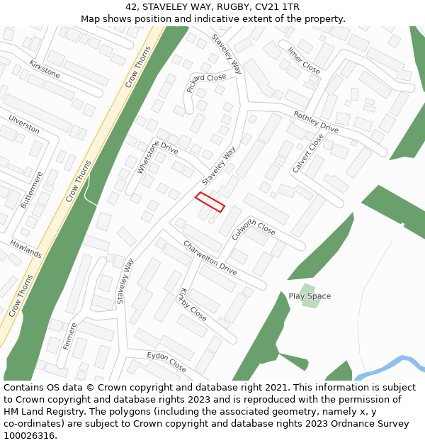 42, STAVELEY WAY, RUGBY, CV21 1TR: Location map and indicative extent of plot