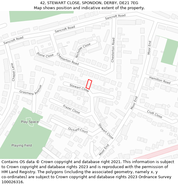 42, STEWART CLOSE, SPONDON, DERBY, DE21 7EG: Location map and indicative extent of plot