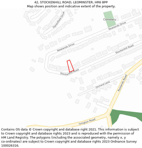 42, STOCKENHILL ROAD, LEOMINSTER, HR6 8PP: Location map and indicative extent of plot