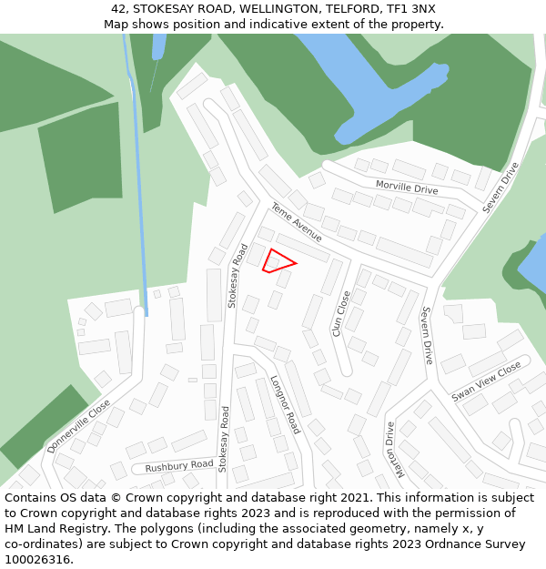 42, STOKESAY ROAD, WELLINGTON, TELFORD, TF1 3NX: Location map and indicative extent of plot
