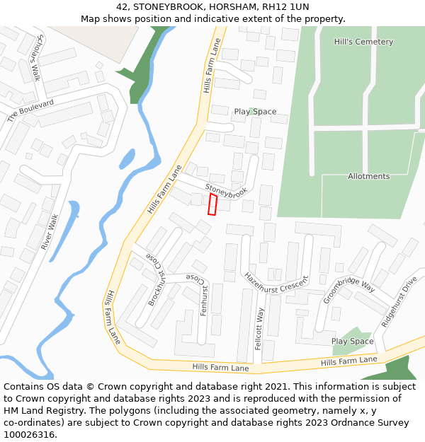 42, STONEYBROOK, HORSHAM, RH12 1UN: Location map and indicative extent of plot