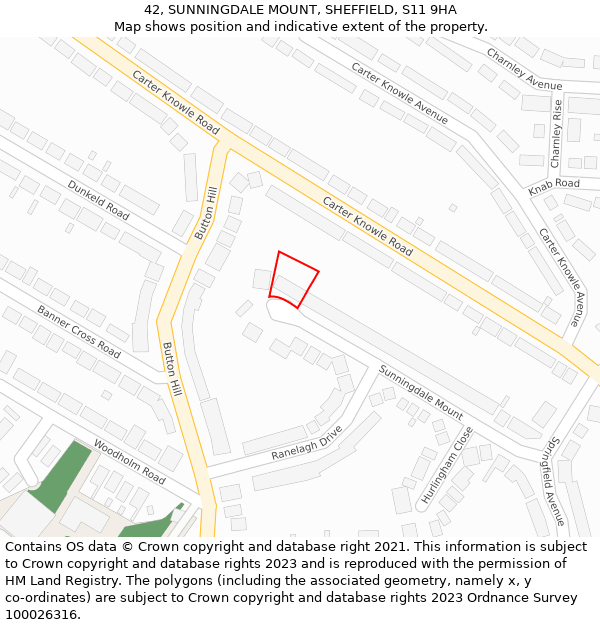 42, SUNNINGDALE MOUNT, SHEFFIELD, S11 9HA: Location map and indicative extent of plot