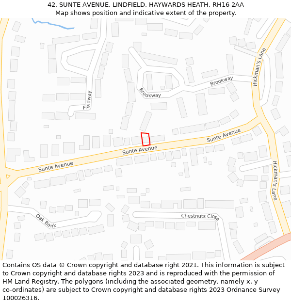 42, SUNTE AVENUE, LINDFIELD, HAYWARDS HEATH, RH16 2AA: Location map and indicative extent of plot