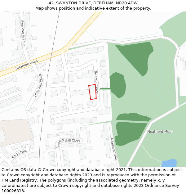 42, SWANTON DRIVE, DEREHAM, NR20 4DW: Location map and indicative extent of plot