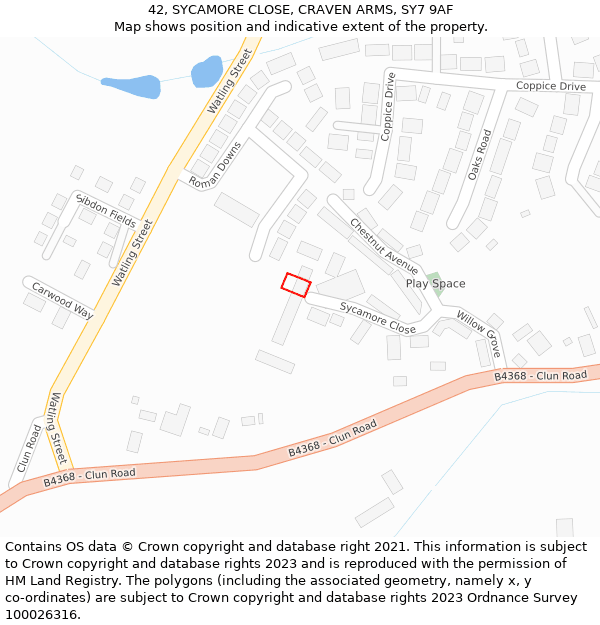 42, SYCAMORE CLOSE, CRAVEN ARMS, SY7 9AF: Location map and indicative extent of plot